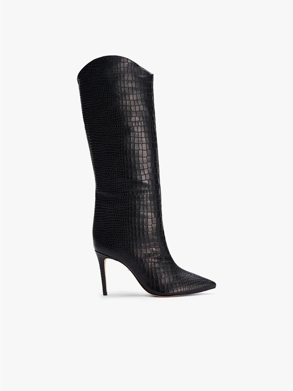 Schutz Maryana Black Croc Embossed Leather Knee High Boots Size 8.5